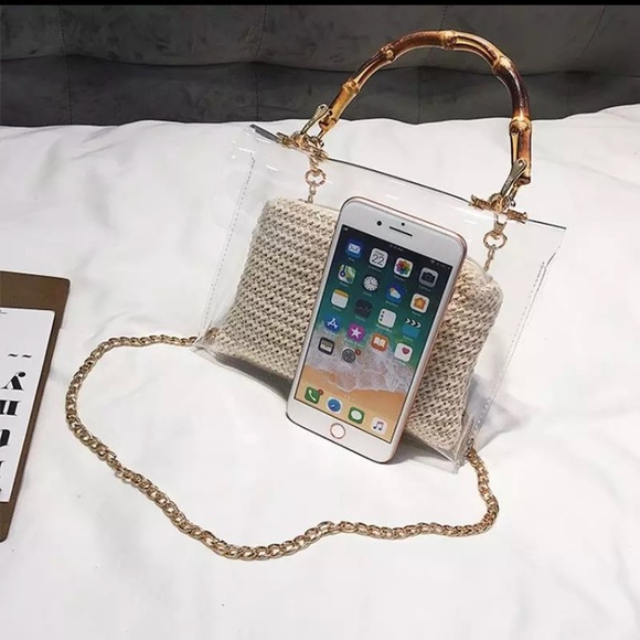 Cream Transparent Bamboo Handle Chain Handbag - Picture 2 of 3